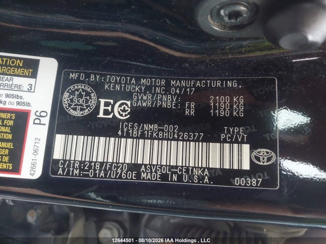 4T1BF1FK8HU426377 Toyota CAMRY LE