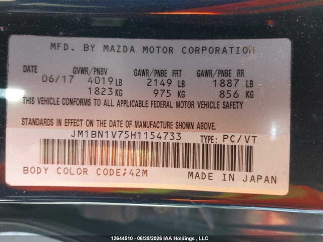 JM1BN1V75H1154733 Mazda MAZDA3