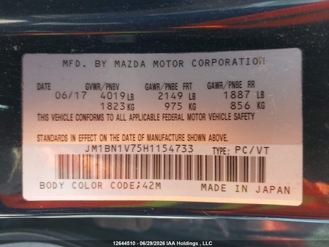 JM1BN1V75H1154733 Mazda MAZDA3