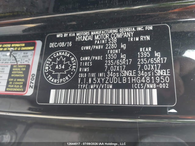 Aukcja sprzedaży 2017 Hyundai Santa Fe Sport 2.4 Luxury, vin: 5XYZUDLB1HG481950, numer aukcji: 12644517
