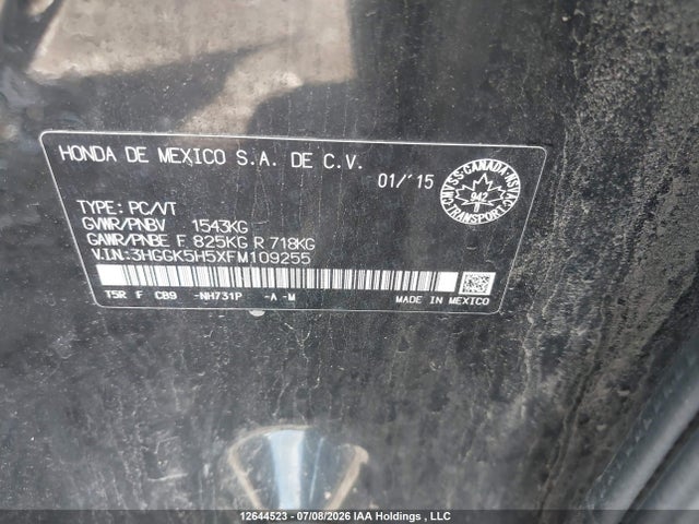 Продажа на аукционе авто 2015 Honda Fit, vin: 3HGGK5H5XFM109255, номер лота: 12644523