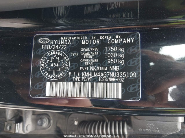 Продажа на аукционе авто 2022 Hyundai Elantra Preferred Ivt, vin: KMHLM4AG7NU335109, номер лота: 12644533