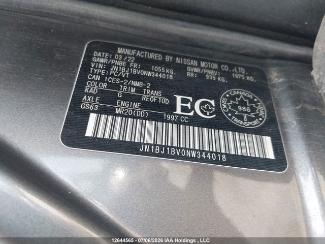Продаж на аукціоні авто 2022 Nissan Qashqai Sv, vin: JN1BJ1BV0NW344018, номер лоту: 12644565