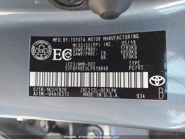 Toyota COROLLA LE 2020 5YFBPRBE0LP019840 Image 9