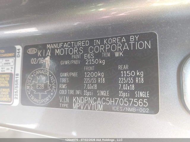 Aukcja sprzedaży 2017 Kia Sportage Ex, vin: KNDPNCAC5H7057565, numer aukcji: 12644570
