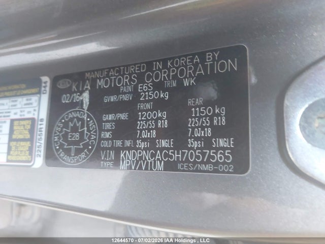 Aukcja sprzedaży 2017 Kia Sportage Ex, vin: KNDPNCAC5H7057565, numer aukcji: 12644570