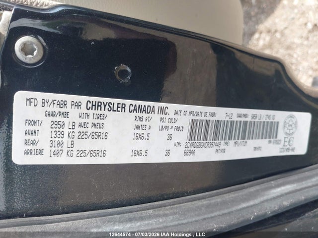 2012 Dodge Grand Caravan Se/sxt მანქანა იყიდება აუქციონზე, vin: 2C4RDGBGXCR397449, აუქციონის ნომერი: 12644574