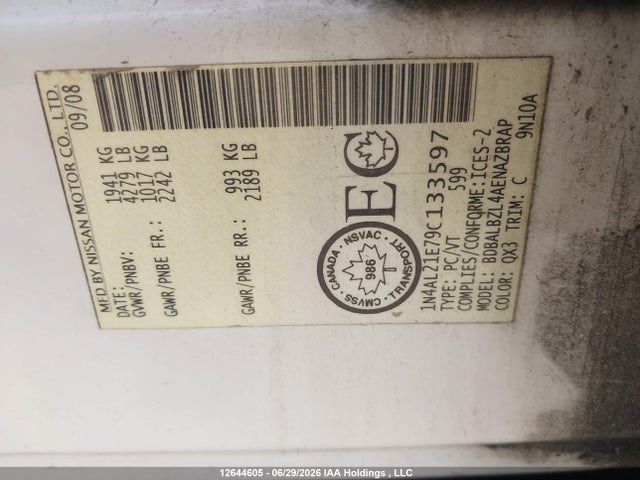 Продаж на аукціоні авто 2009 Nissan Altima 2.5 S, vin: 1N4AL21E79C133597, номер лоту: 12644605