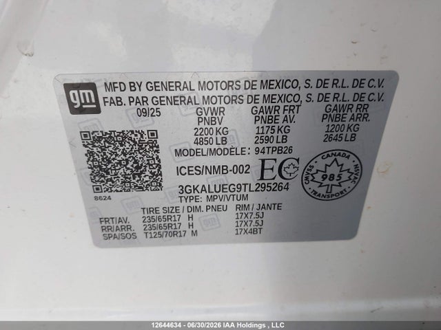 Продаж на аукціоні авто 2026 Gmc Terrain Elevation, vin: 3GKALUEG9TL295264, номер лоту: 12644634
