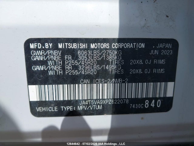Продаж на аукціоні авто 2023 Mitsubishi Outlander Phev Gt, vin: JA4T5VA9XPZ622078, номер лоту: 12644642