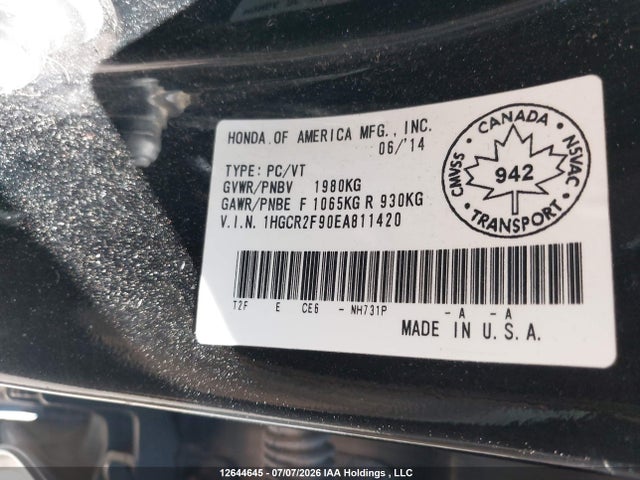 Honda Accord Touring 2014 1HGCR2F90EA811420 Image 9