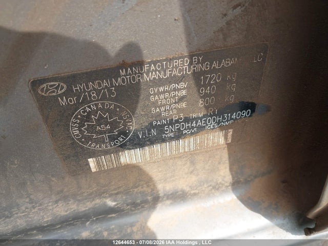 Продаж на аукціоні авто 2013 Hyundai Elantra Limited, vin: 5NPDH4AE0DH314090, номер лоту: 12644653