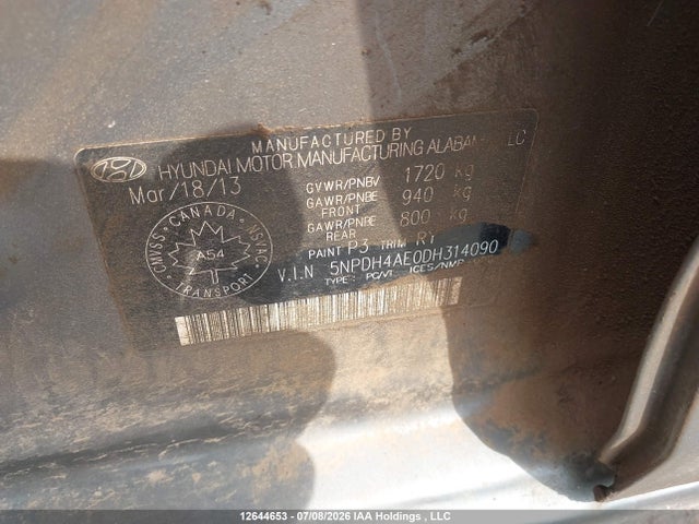 Продаж на аукціоні авто 2013 Hyundai Elantra Limited, vin: 5NPDH4AE0DH314090, номер лоту: 12644653