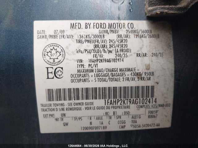 12644664 :رقم المزاد ، 1FAHP2KT9AG102414 vin ، 2010 Ford Taurus مزاد بيع