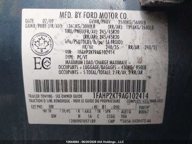 12644664 :رقم المزاد ، 1FAHP2KT9AG102414 vin ، 2010 Ford Taurus مزاد بيع