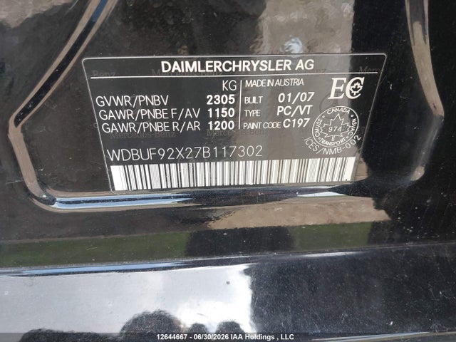 2007 Mercedes-benz E-class მანქანა იყიდება აუქციონზე, vin: WDBUF92X27B117302, აუქციონის ნომერი: 12644667