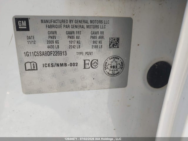 Продажа на аукционе авто 2013 Chevrolet Malibu 1lt, vin: 1G11C5SA8DF226913, номер лота: 12644671