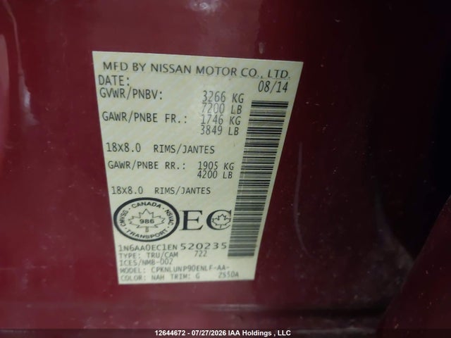 1N6AA0EC1EN520235 Nissan Titan S/sv/sl/pro-4x