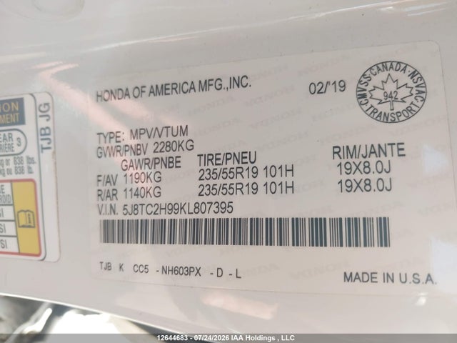 Продаж на аукціоні авто 2019 Acura Rdx Platinum Elite, vin: 5J8TC2H99KL807395, номер лоту: 12644683
