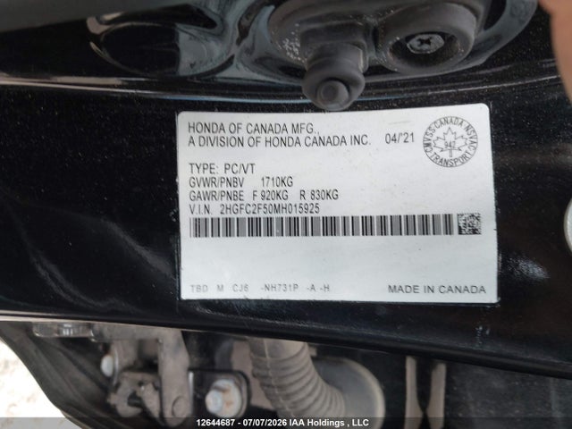 Honda Civic Lx 2021 2HGFC2F50MH015925 Image 9