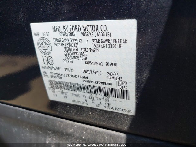 Aukcja sprzedaży 2017 Ford Explorer Sport, vin: 1FM5K8GT3HGD15064, numer aukcji: 12644690