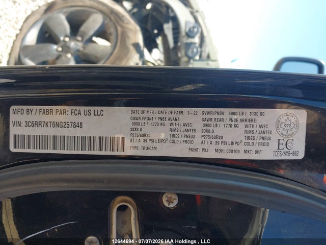 12644694 :رقم المزاد ، 3C6RR7KT6NG257848 vin ، 2022 Ram 1500 Classic Tradesman مزاد بيع