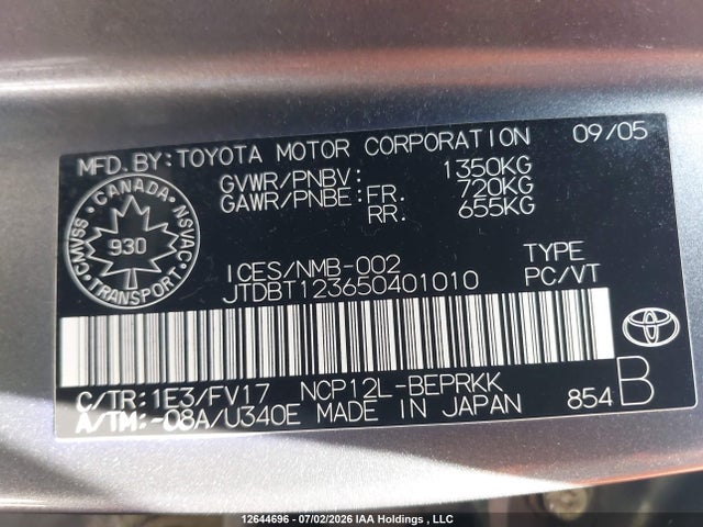 Продажа на аукционе авто 2005 Toyota Echo, vin: JTDBT123650401010, номер лота: 12644696