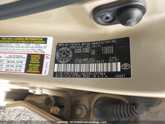 12644706 :رقم المزاد ، 4T1BF1FK9CU010413 vin ، 2012 Toyota Camry Se/le/xle مزاد بيع