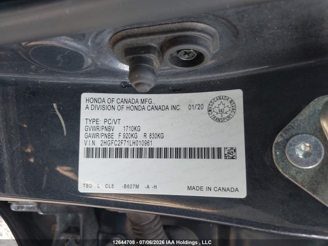 2020 Honda Civic Ex მანქანა იყიდება აუქციონზე, vin: 2HGFC2F71LH010961, აუქციონის ნომერი: 12644708