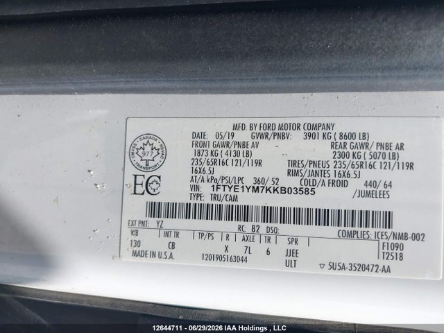 1FTYE1YM7KKB03585 Ford Transit T-150