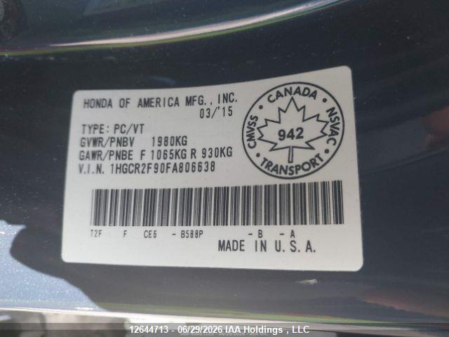 Honda Accord Touring 2015 1HGCR2F90FA806638 Image 10