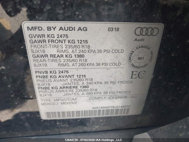 WA1ANAFY6J2149232 Audi Q5 2.0t Komfort
