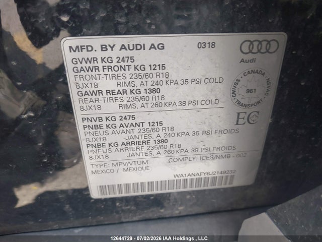 WA1ANAFY6J2149232 Audi Q5 2.0t Komfort