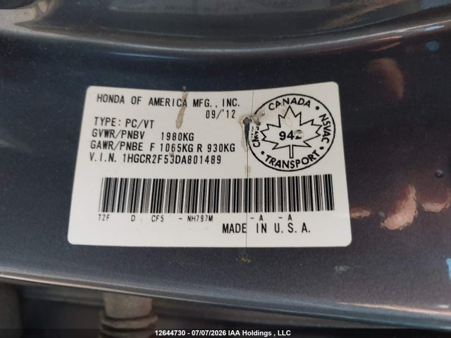 Продаж на аукціоні авто 2013 Honda Accord Sport, vin: 1HGCR2F53DA801489, номер лоту: 12644730