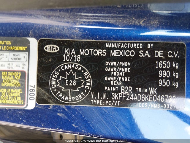 Продажа на аукционе авто 2019 Kia Forte Fe/lx/lxs, vin: 3KPF24AD6KE046732, номер лота: 12644731