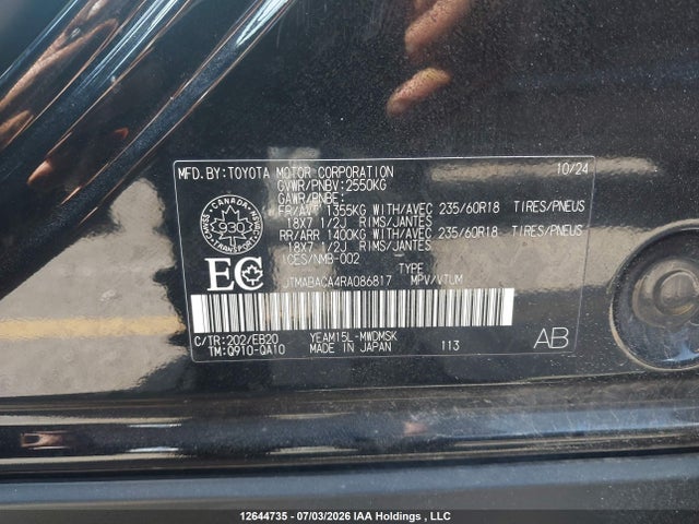2024 Toyota Bz4x Xle/limited მანქანა იყიდება აუქციონზე, vin: JTMABACA4RA086817, აუქციონის ნომერი: 12644735