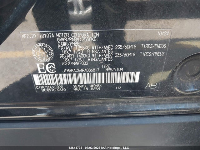 2024 Toyota Bz4x Xle/limited მანქანა იყიდება აუქციონზე, vin: JTMABACA4RA086817, აუქციონის ნომერი: 12644735