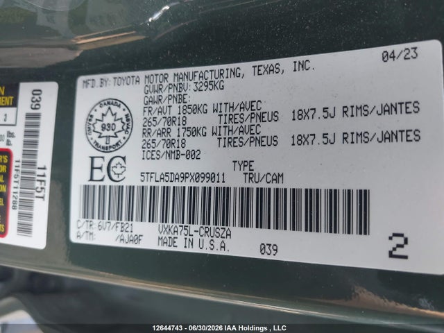 5TFLA5DA9PX099011 Toyota Tundra Double Cab Sr/double Cab Sr5