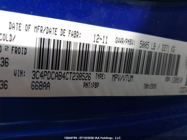 Продаж на аукціоні авто 2012 Dodge Journey Se, vin: 3C4PDCAB4CT238526, номер лоту: 12644759