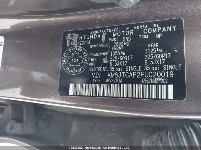 12633262 :رقم المزاد ، KM8JTCAF2FU020019 vin ، 2015 Hyundai Tucson Gl مزاد بيع