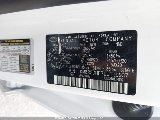 Продаж на аукціоні авто 2020 Hyundai Palisade Luxury 8-passenger Seating, vin: KM8R3DHE7LU119937, номер лоту: 12644787