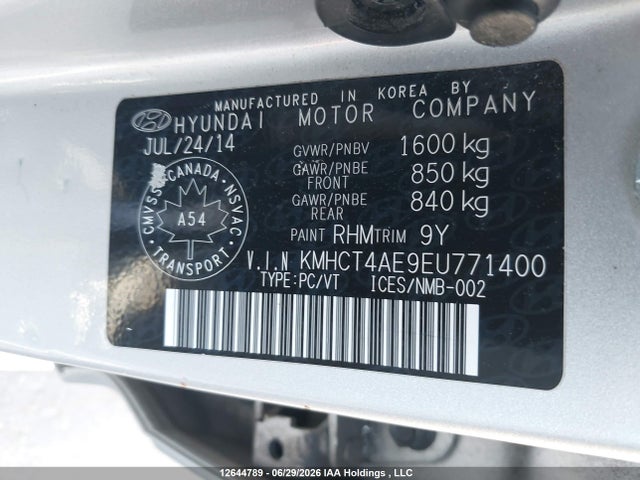 12644789 :رقم المزاد ، KMHCT4AE9EU771400 vin ، 2014 Hyundai Accent Gl مزاد بيع