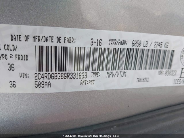 Dodge Grand Caravan Se/sxt 2016 2C4RDGBG6GR331633 Image 19
