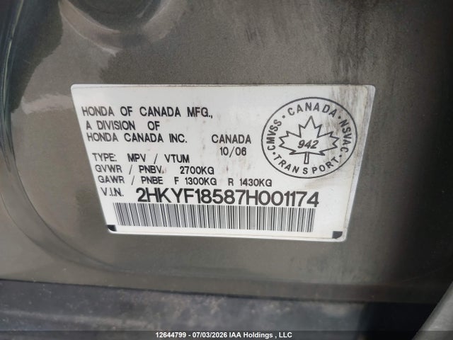 Aukcja sprzedaży 2007 Honda Pilot Ex-l, vin: 2HKYF18587H001174, numer aukcji: 12644799