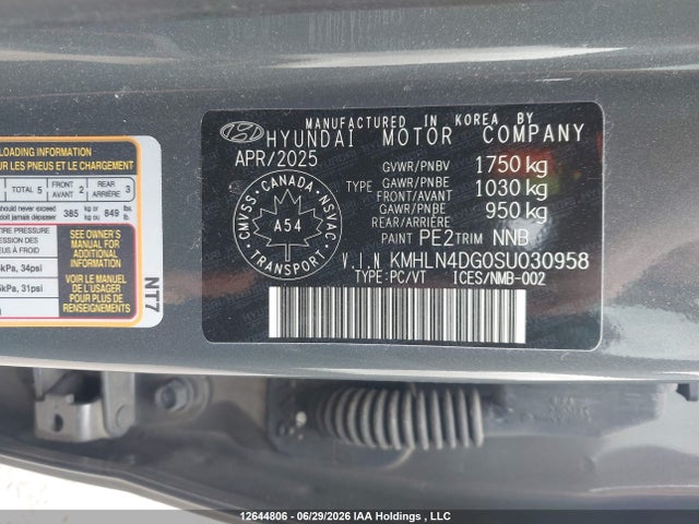 12644806 :رقم المزاد ، KMHLN4DG0SU030958 vin ، 2025 Hyundai Elantra Luxury مزاد بيع