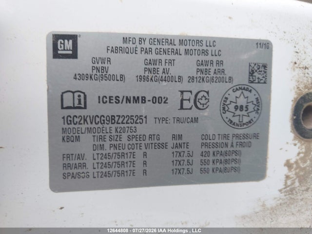 12644808 :رقم المزاد ، 1GC2KVCG9BZ225251 vin ، 2011 Chevrolet Silverado 2500hd Wt مزاد بيع