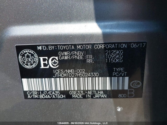 Auction sale of the 2017 Lexus Is 300 300, vin: JTHCM1D27H5024330, lot number: 12644809
