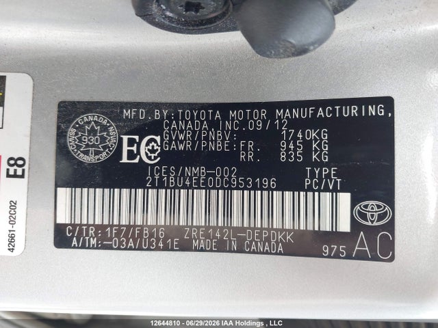Продажа на аукционе авто 2013 Toyota Corolla Ce, vin: 2T1BU4EE0DC953196, номер лота: 12644810