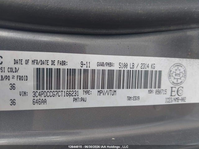 Продаж на аукціоні авто 2012 Dodge Journey Sxt, vin: 3C4PDCCG7CT166231, номер лоту: 12644815