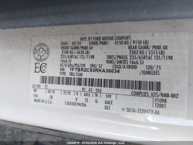 Ford Transit T-250 2024 1FTBR2C83RKA36634 Image 9